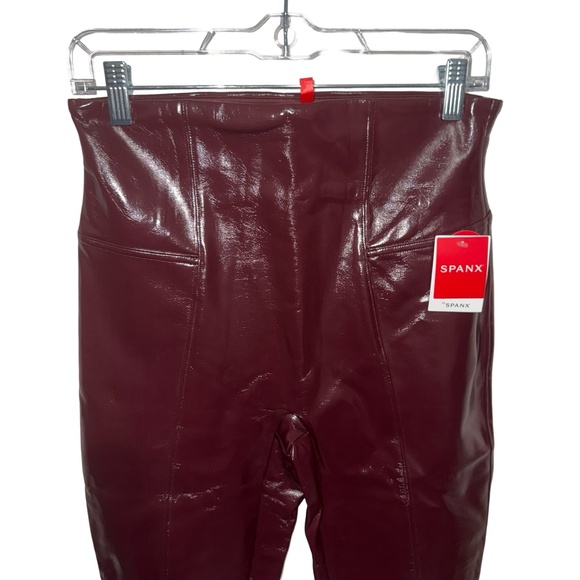 SPANXshape Women's Faux Patent Leather Leggings Burgundy Ruby High Rise L NWT - Picture 3 of 16